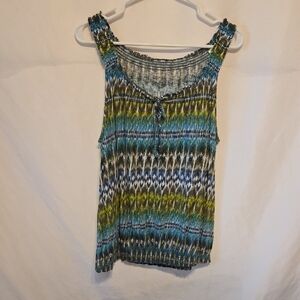 Sonoma Blue, Green and White Smocked Strap Tank Top